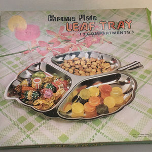 vintage chrome plate leaf shape tray 3 compartment